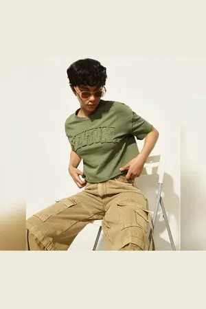 ONLY Olive Text Print Boxy Fit T-shirt