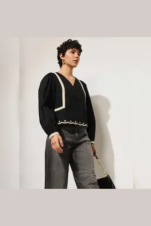 ONLY Black Lace Trim Cotton Top