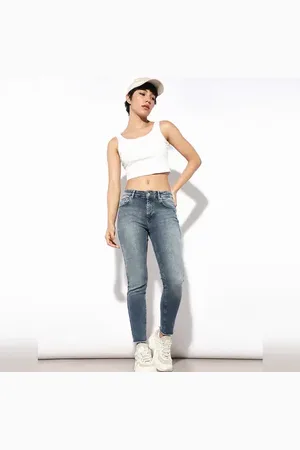 ONLY Blue Mid Rise Raw Edge Skinny Jeans