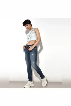 ONLY Blue High Rise Distressed Skinny Jeans