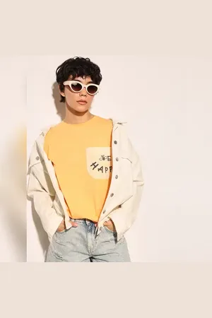 ONLY Orange Printed Cotton T-shirt