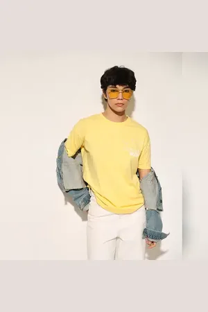 ONLY Yellow Printed Cotton T-shirt