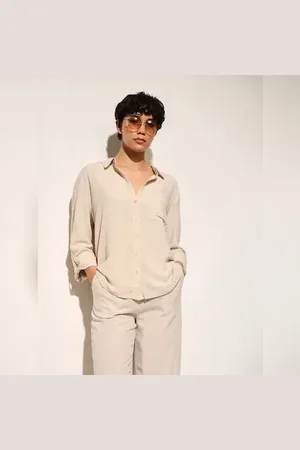 ONLY Beige Linen Blend Oversized Shirt