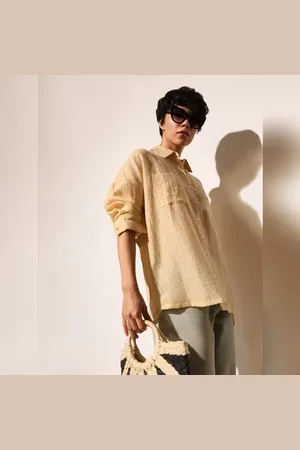 ONLY Beige Oversized Sheer Shirt