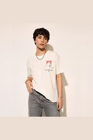 ONLY White Printed Cotton Oversized T-shirt