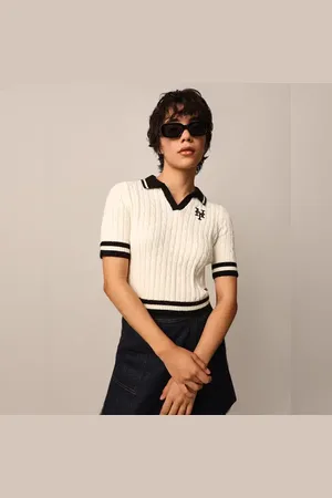 ONLY White Ribbed Knit Polo