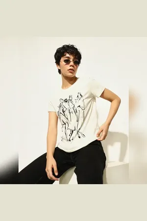 ONLY Off-White Printed Cotton T-shirt