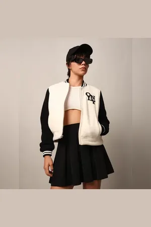 ONLY White Varsity Bomber Jacket