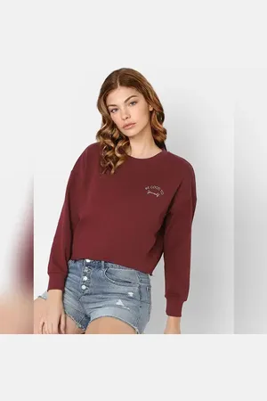 ONLY Maroon Text Print Cropped Sweatshirt