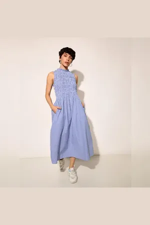 ONLY Blue Check Sleeveless Midi Dress