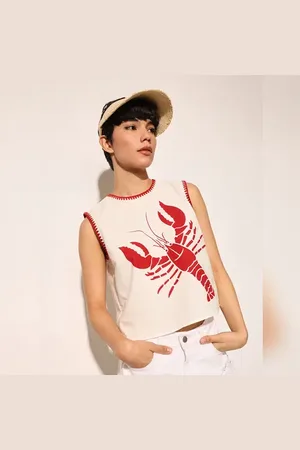 ONLY White Lobster Print Boxy Fit Top