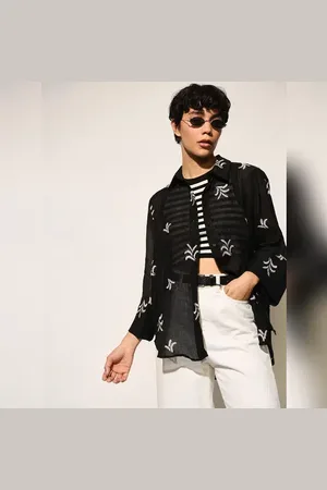 ONLY Black Embroidered Sheer Oversized Shirt