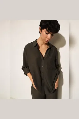 ONLY Moss Green Linen Blend Oversized Shirt