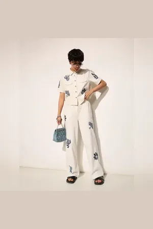 ONLY White Embroidered Loose Fit Pants