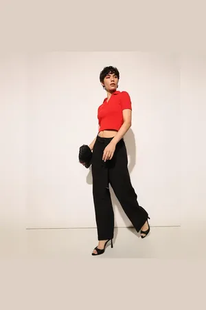 ONLY Black High Rise Belted Loose Fit Pants