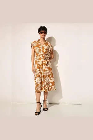 ONLY Brown Tropical Print Shirt Dress