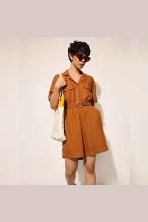 ONLY Brown Linen Blend Playsuit