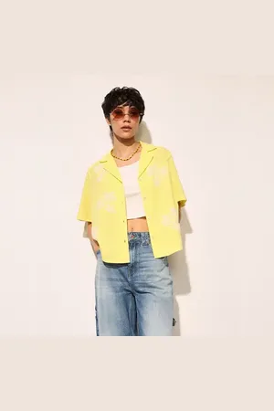 ONLY Yellow Embroidered Print Cotton Shirt