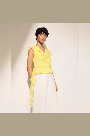 ONLY Yellow Frill Trim Top