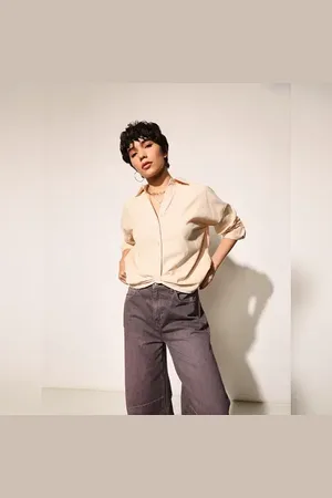 ONLY Beige Front Gathered Detail Shirt