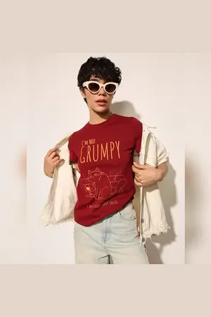 ONLY Maroon Printed Cotton T-shirt