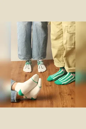 ONLY Pack Of 3 White & Green Ankle Length Socks