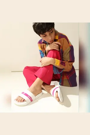 ONLY Pink Striped Logo Print Pool Sliders