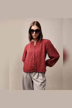ONLY Rust Red Textured V-Neck Top