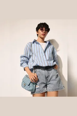 ONLY Blue Striped Cropped Shirt