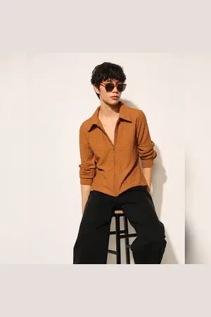 ONLY Brown Crinkle Jersey Shirt