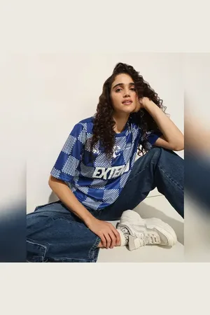 ONLY Blue Typographic Print T-shirt