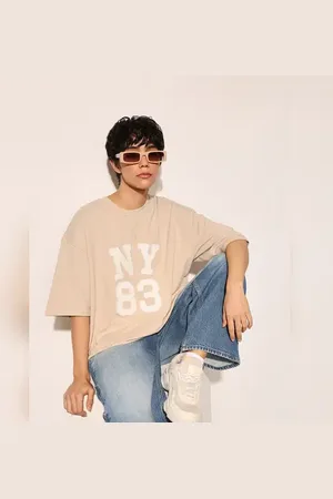 ONLY Beige Printed Oversized T-Shirt