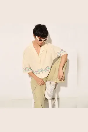 ONLY Beige Embroidered Boxy Fit Shirt
