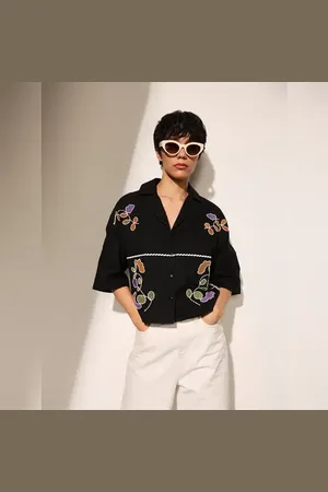 ONLY Black Embroidered Boxy Fit Shirt