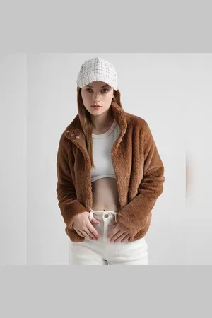 ONLY Brown Faux Fur High Neck Jacket