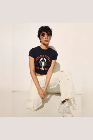ONLY Dark Navy Ribbed Cropped T-shirt