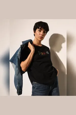 ONLY Black Embroidered Text T-shirt