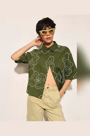 ONLY Olive Embroidered Cotton Shirt