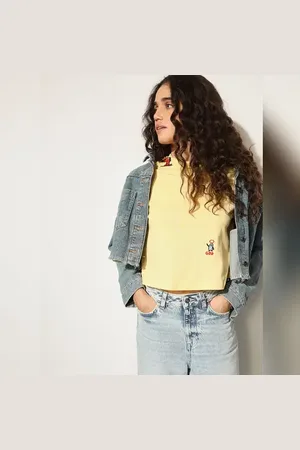 ONLY Yellow Round Neck Cotton T-shirt