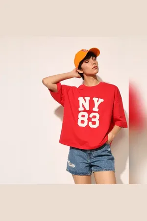 ONLY Red Printed Oversized T-Shirt