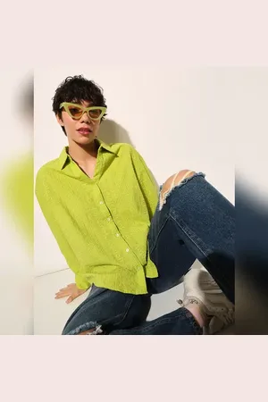 ONLY Green Embroidered Cotton Shirt
