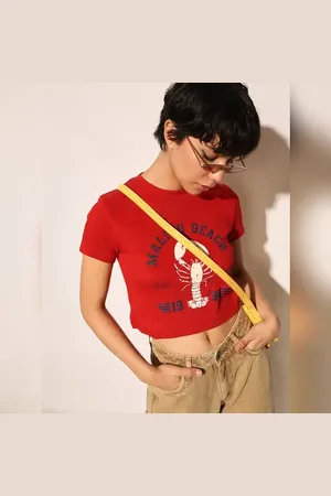ONLY Red Ribbed Cropped T-shirt