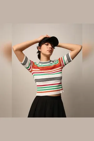 ONLY WHITE STRIPED CROPPED KNIT TOP