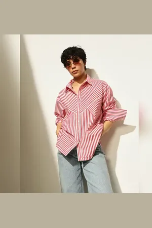 ONLY RED & White Striped Shirt