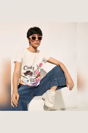 ONLY White Printed Cotton T-shirt