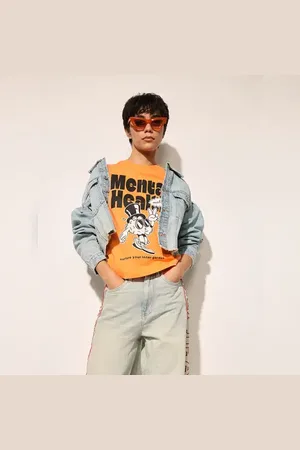 ONLY Orange Printed Cotton T-shirt