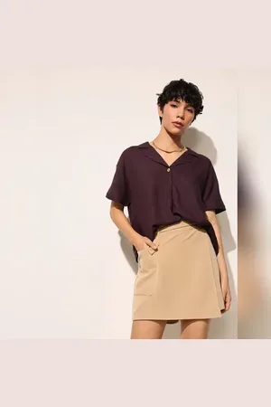ONLY Maroon Linen Blend Shirt