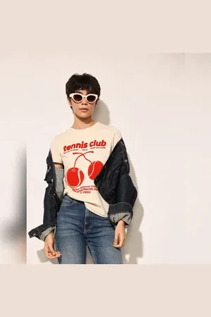 ONLY Beige Printed Cotton T-shirt