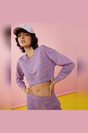 ONLY X Smiley Purple Printed Co-ord Sweatshirt
