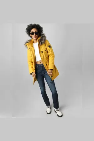 ONLY Yellow Fur Hooded Parka Jacket